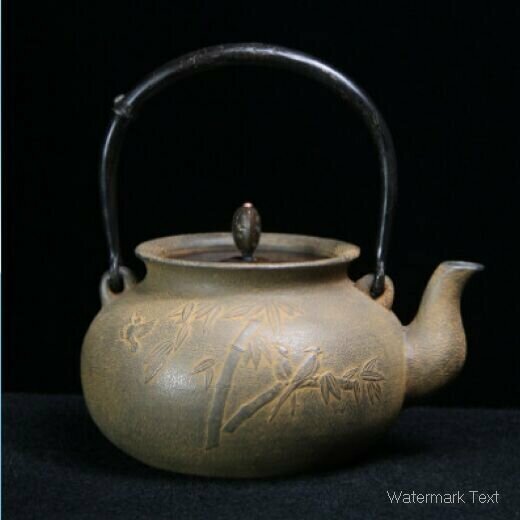 熱推復古鑄鐵壺茶壺（竹鳥【龜文堂口】)
