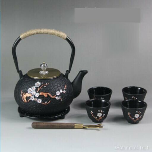 熱推傲梅鐵壺茶壺（銅蓋款彩繪傲梅7件套【帶過濾網】)