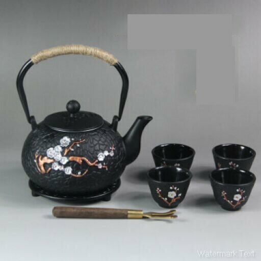 熱推傲梅鐵壺茶壺（鐵蓋款彩繪傲梅7件套【帶過濾網】)