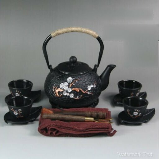 熱推傲梅鐵壺茶壺（鐵蓋款彩繪傲梅13件套【帶過濾網】)