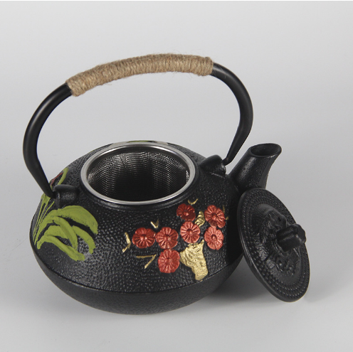 熱推梅竹手工鑄鐵壺茶壺（600ml梅蘭竹彩繪)