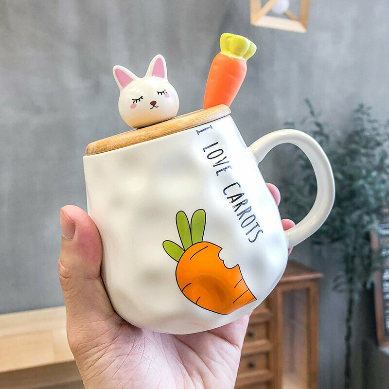 Hot recommended personalized creative ceramic cup water cup (carrot spoon with wooden lid-A 400ML)