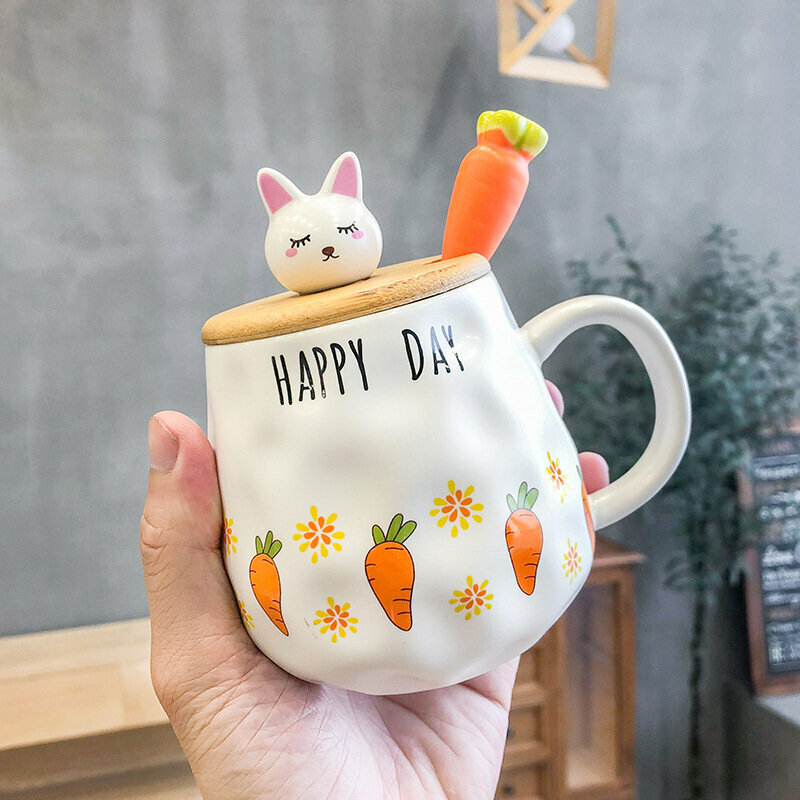 Hot recommended personalized creative ceramic cup water cup (carrot spoon with wooden lid-B 400ML)