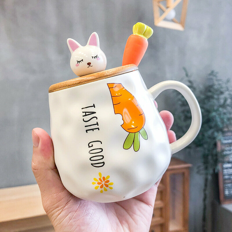 Hot recommended personalized creative ceramic cup water cup (carrot spoon with wooden lid-C 400ML)