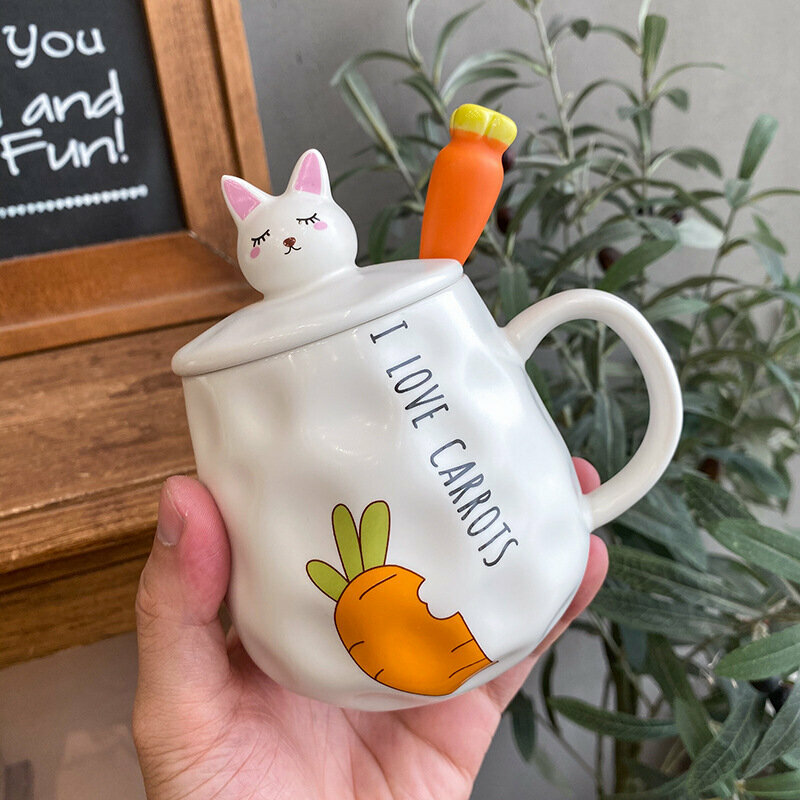 Hotly recommended personalized creative ceramic cup water cup (carrot spoon with porcelain lid-A 400ML)