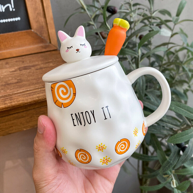 Hotly recommended personalized creative ceramic cup water cup (carrot spoon with porcelain lid-D 400ML)