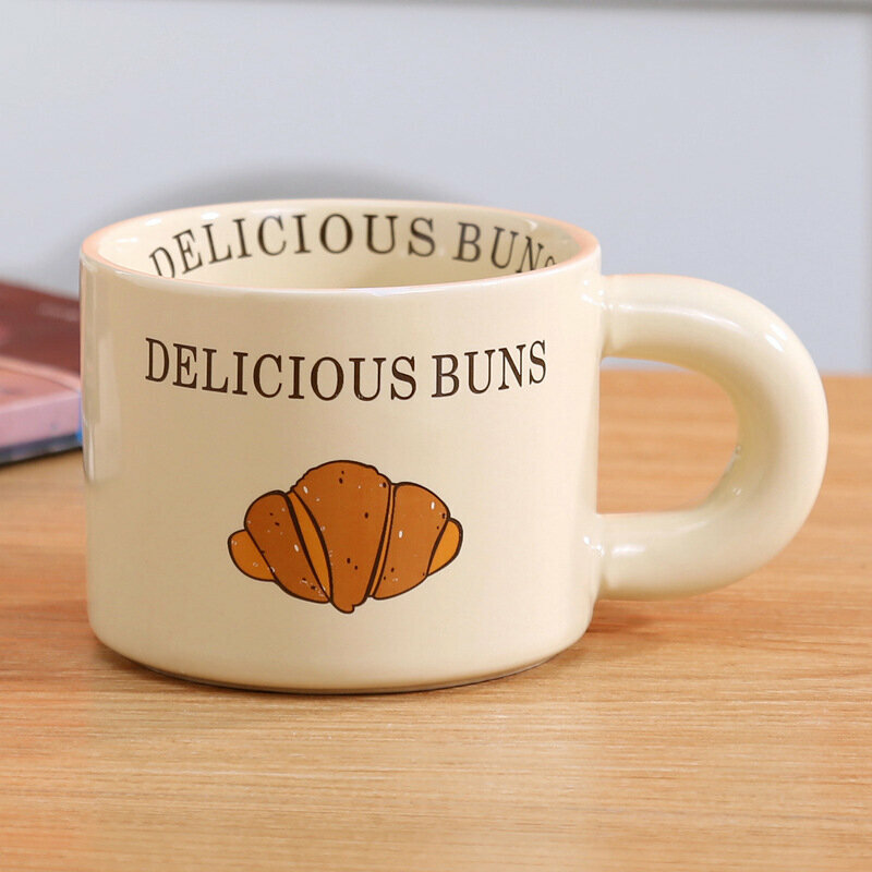 Hot Recommendation [Pack of 2] Personalized Creative Ceramic Cup Water Cup (Croissant - No Cover 338ml)