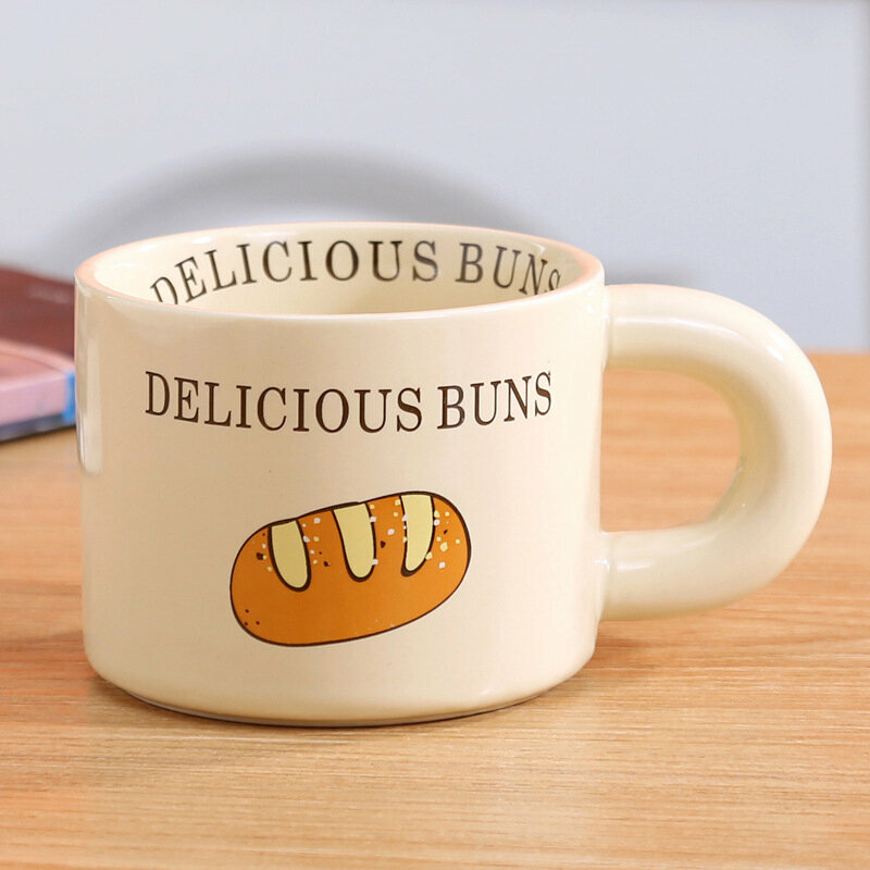 Hot Recommendation [Pack of 2] Personalized Creative Ceramic Cup Water Cup (Bread - No Cover 338ml)