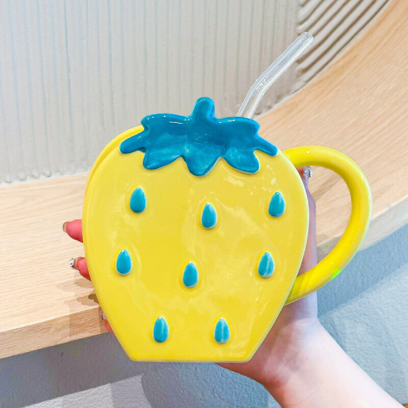 Hot recommended personalized creative ceramic cup water cup (yellow 450ml)