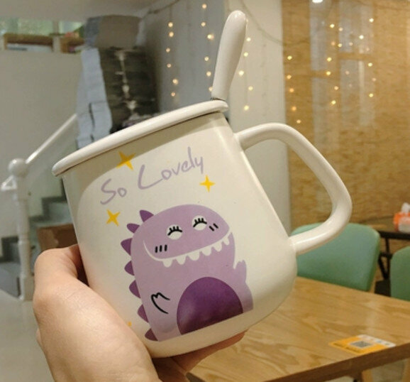 Hot push ceramic water cup so lovely [with ceramic lid + spoon] [capacity: 501mL]