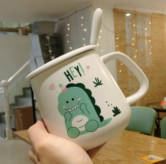 Hot push ceramic water cup HEYI [with ceramic lid + spoon] [Capacity: 501mL]