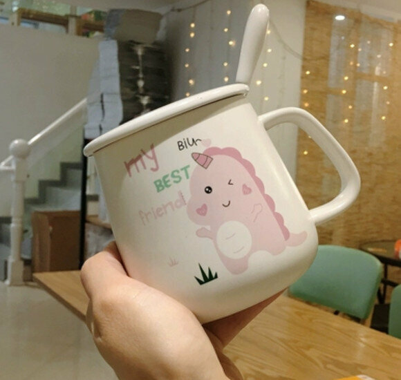 Hot push ceramic water cup my BEST [with ceramic lid + spoon] [capacity: 501mL]