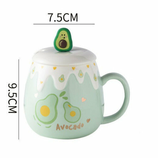 Hot recommendation cute ceramic mug (401-500ML) (avocado) (regular spoon)