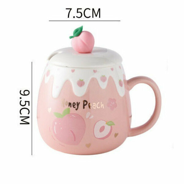 Hot recommendation cute ceramic mug (401-500ML) (peach) (regular spoon)