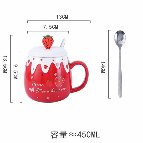 Hot recommendation cute ceramic mug (401-500ML) (red strawberry THREE) (regular spoon)