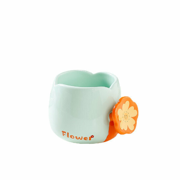 Hot push flower ceramic mug (green) (300ml)