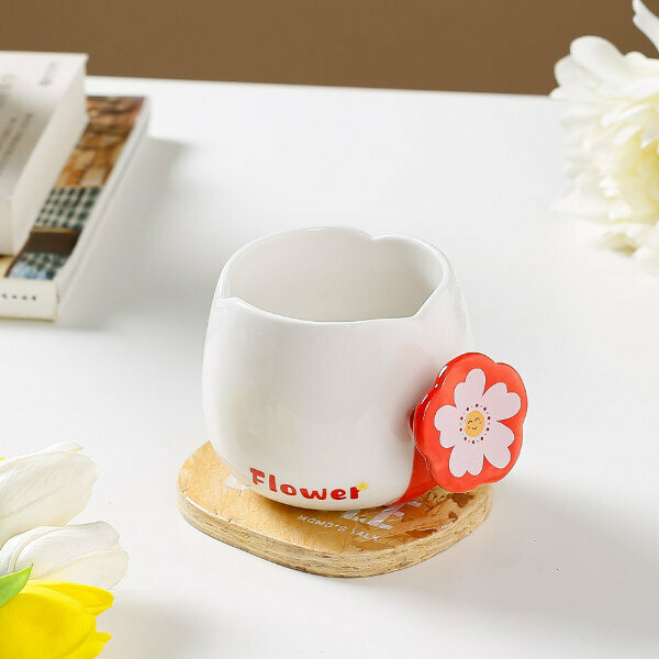 Hot push flower ceramic mug (white) (300ml)