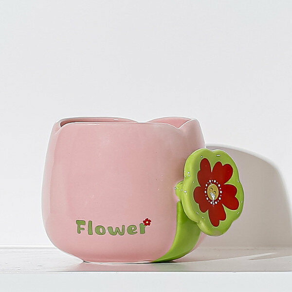 Hot flower ceramic mug (pink) (300ml)