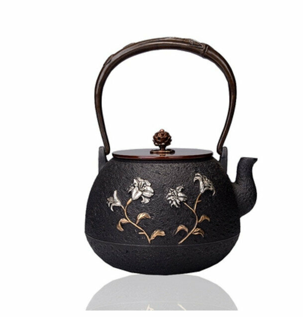 熱推鐵壺煮茶壺燒水壺(1.2L鎏金百合花開老鐵壺)