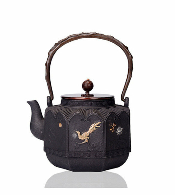 熱推鐵壺煮茶壺燒水壺(1.2L鎏金八角雙烏鐵壺)