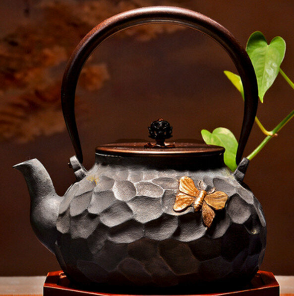 熱推鐵壺煮茶壺燒水壺(1.2L鎏金芙蓉花老壺)