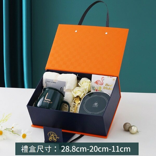 Hot coaster ceramic cup (301-400ml) (green set with orange gift box)