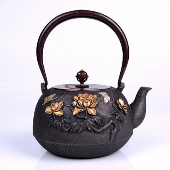 熱推鐵壺煮茶壺燒水壺(1.2L鎏金金花銀蝶老壺)