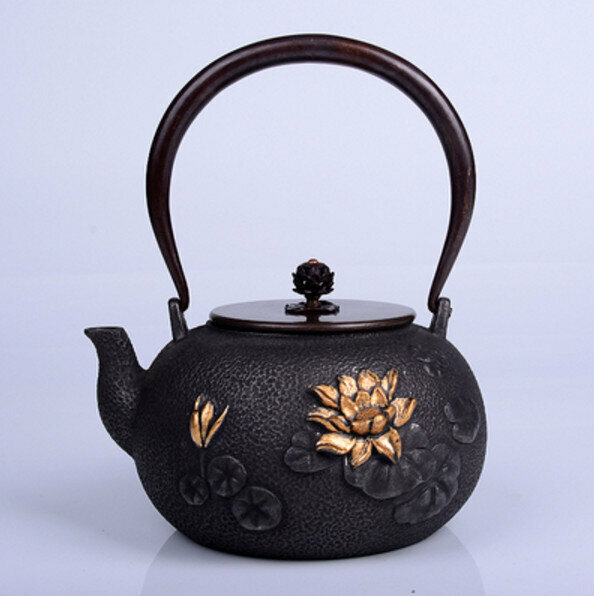熱推鐵壺煮茶壺燒水壺(1.2L鎏金荷花老壺)