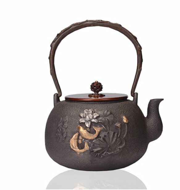 熱推鐵壺煮茶壺燒水壺(1.2L鎏金蓮蓮有餘老壺)