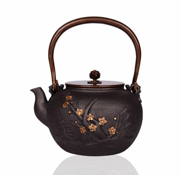 熱推鐵壺煮茶壺燒水壺(1.2L鎏金梅蘭竹菊老壺)