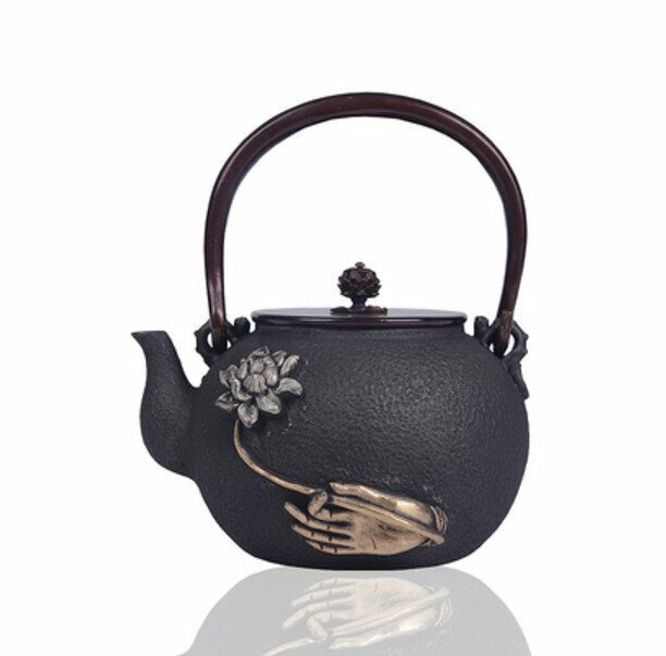 熱推鐵壺煮茶壺燒水壺(1.2L鎏金佛手蓮花老壺)