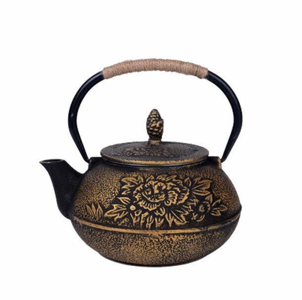 熱推鐵壺煮茶壺燒水壺(0.8L牡丹帶茶網)