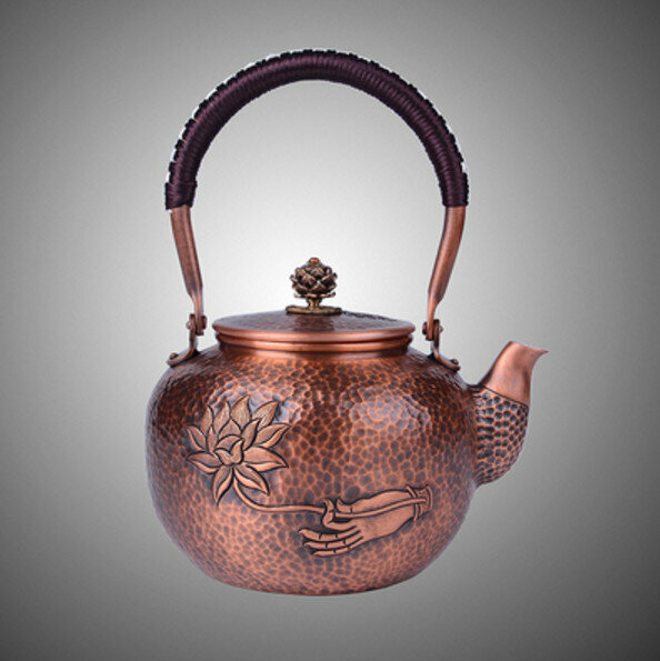 熱推紫銅壺燒水壺(錘目紋佛手蓮花)