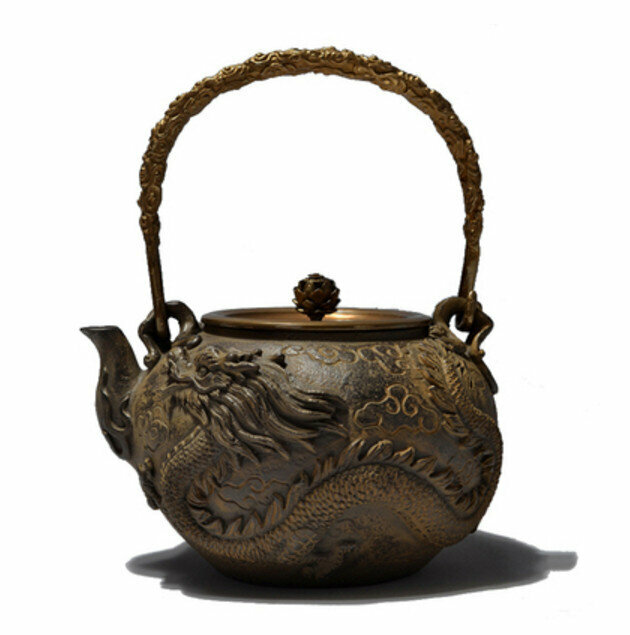 熱推鐵壺煮茶壺燒水壺（1.2L土黃色龍鳳呈祥）