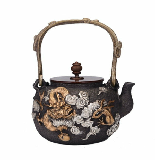 熱推鐵壺煮茶壺燒水壺（1.2L鎏金鎏銀飛龍）