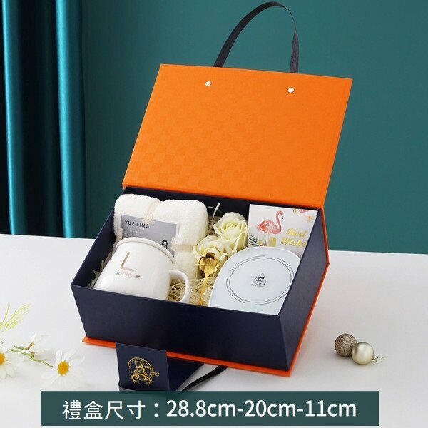 Hot coaster ceramic cup (301-400ml) (white set with orange gift box)