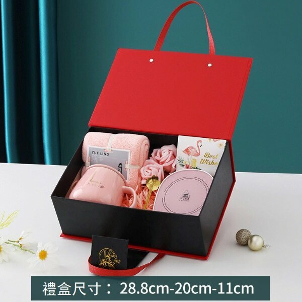 Hot coaster ceramic cup (301-400ml) (pink set with red gift box)