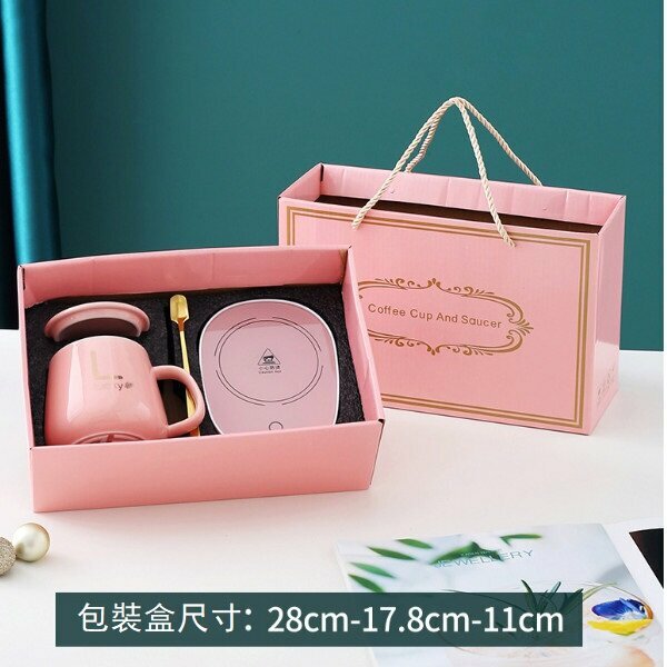 Hot push coaster ceramic cup (301-400ml) (pink ordinary set)