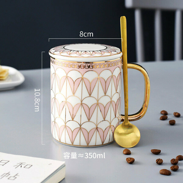 Hot-selling European-style ceramic mug (thriving pink spoon with lid)