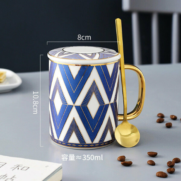 Hotly recommended European-style ceramic mug (radiant blue spoon with lid)