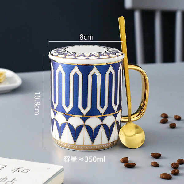 Hot recommendation European ceramic cup (sea and sky blue with lidded spoon)