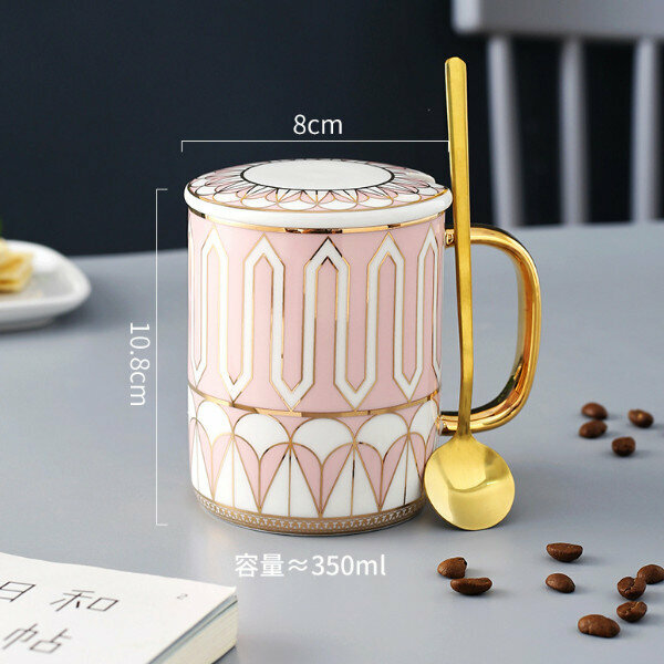 Hot recommendation European ceramic cup (Broad Sea and Sky Pink Spoon with Cover)