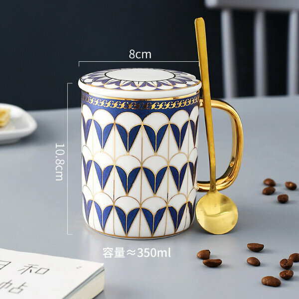 Hot push European style ceramic mug (thriving blue spoon with lid)