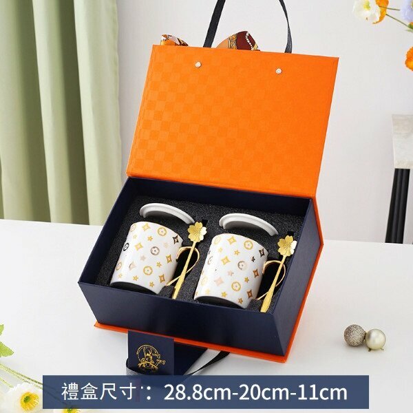 Hot recommended gift box ceramic mug (orange gift box, white pairing cup set)