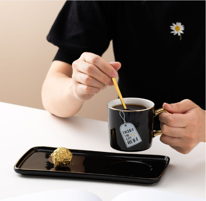 Popularly recommended light luxury and high-looking ceramic cup (simple coffee cup and saucer A)