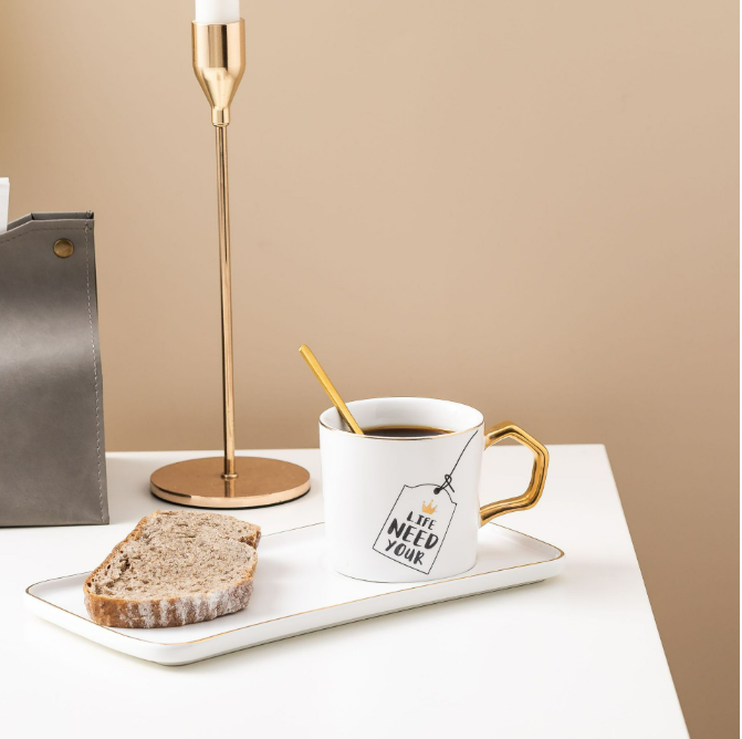 Popularly recommended light luxury and high-looking ceramic cup (simple coffee cup and saucer C)