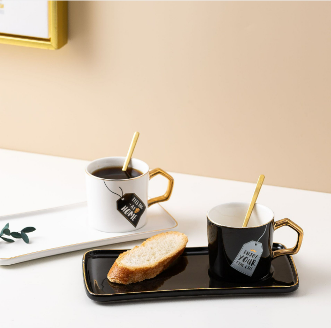 Popularly recommended light luxury and high-looking ceramic cup (simple coffee cup and saucer B)