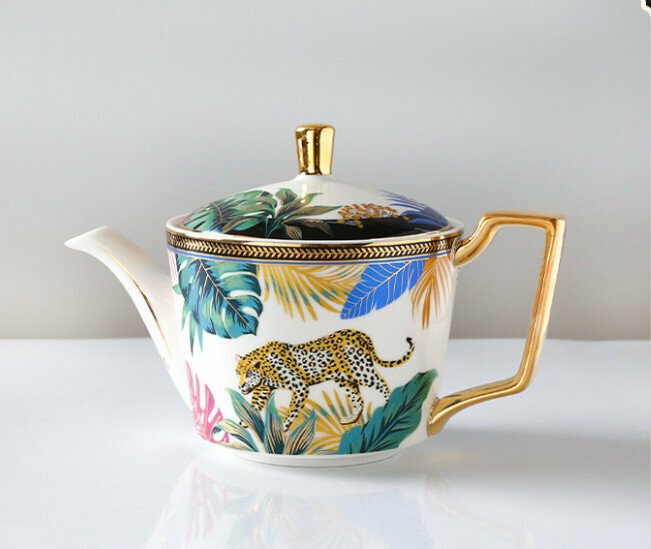 爆款歐式花茶下午茶陶瓷茶具套裝（2件鎏金黑-茶壺單個）