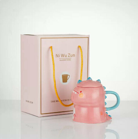 Popular Cute Dinosaur Mug Water Cup [Dark Pink in Dinosaur Gift Box]
