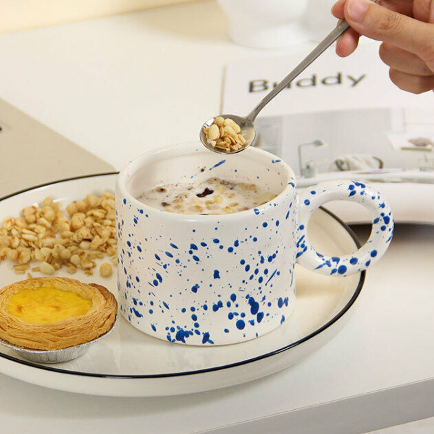 Hot style hand-printed large-ear mark water cup [blue splash ink]